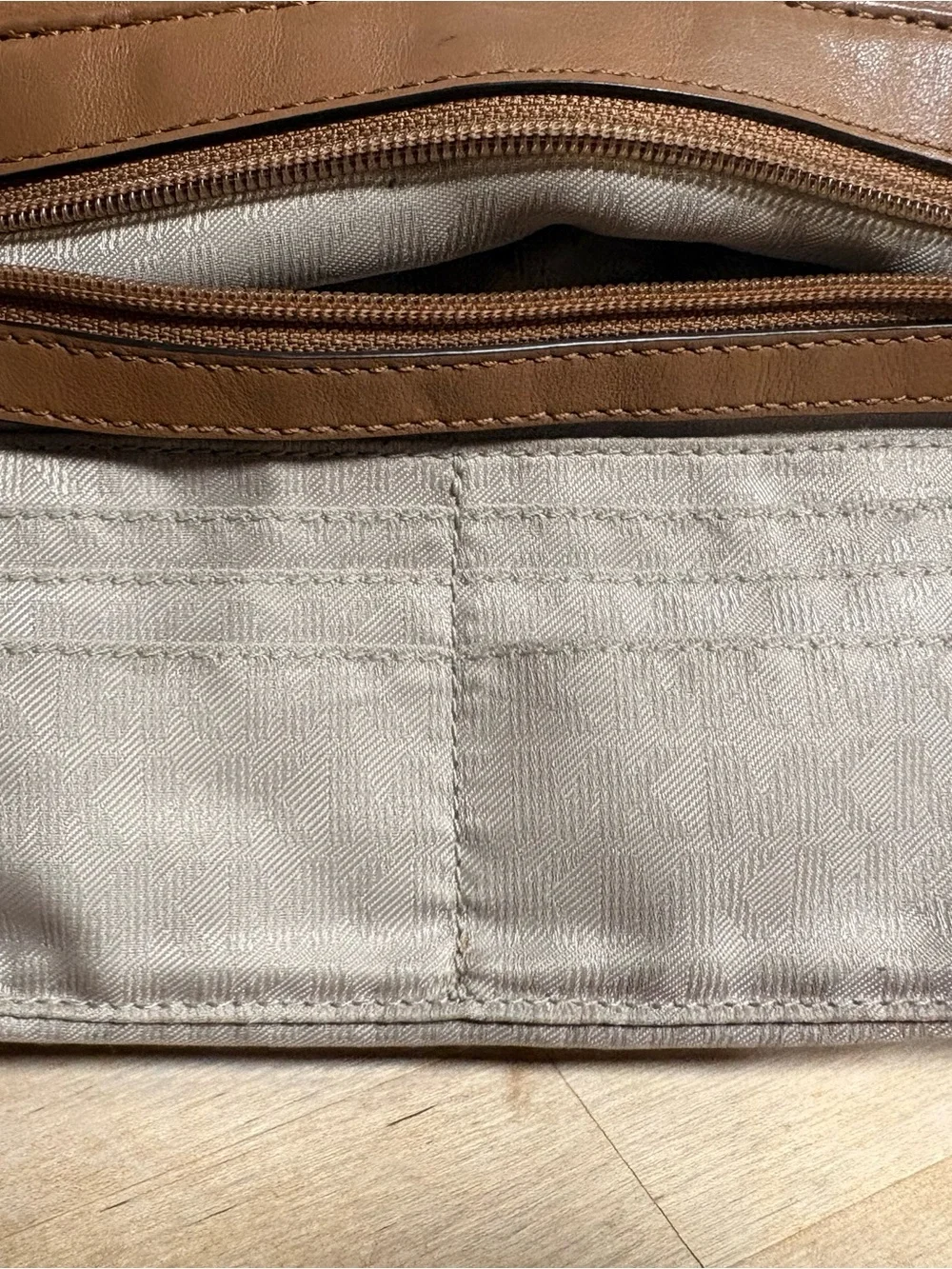 Michael Kors Cream Monogram Crossbody with Brown Trim and Gold Chain
